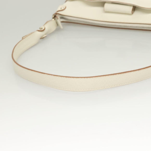 Salvatore Ferragamo Gancini Shoulder Bag Leather White Silver Auth 130905