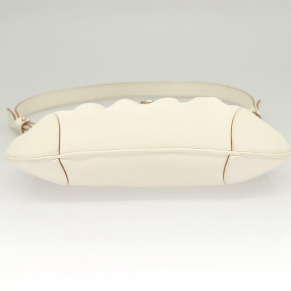 Salvatore Ferragamo Gancini Shoulder Bag Leather White Silver Auth 130905