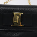 Salvatore Ferragamo Chain Vala Shoulder Bag Leather Black Gold Auth 130906-9