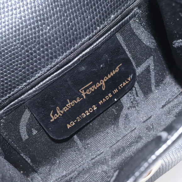 Salvatore Ferragamo Chain Vala Shoulder Bag Leather Black Gold Auth 130906