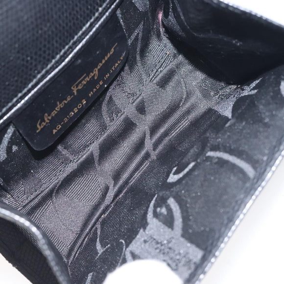 Salvatore Ferragamo Chain Vala Shoulder Bag Leather Black Gold Auth 130906