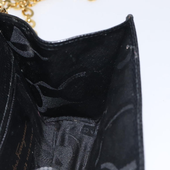 Salvatore Ferragamo Chain Vala Shoulder Bag Leather Black Gold Auth 130906