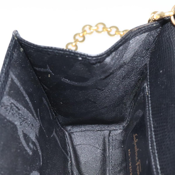Salvatore Ferragamo Chain Vala Shoulder Bag Leather Black Gold Auth 130906