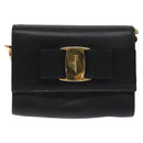 Salvatore Ferragamo Chain Vala Shoulder Bag Leather Black Gold Auth 130906-13