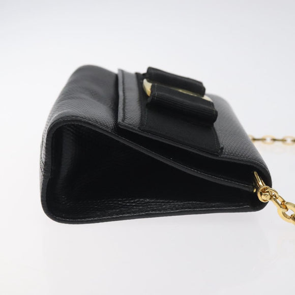 Salvatore Ferragamo Chain Vala Shoulder Bag Leather Black Gold Auth 130906