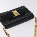 Salvatore Ferragamo Chain Vala Shoulder Bag Leather Black Gold Auth 130906-6