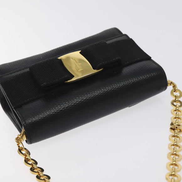 Salvatore Ferragamo Chain Vala Shoulder Bag Leather Black Gold Auth 130906