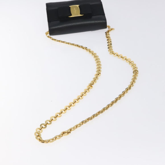 Salvatore Ferragamo Chain Vala Shoulder Bag Leather Black Gold Auth 130906