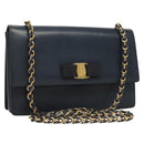 Salvatore Ferragamo Vala Chain Shoulder Bag Leather Navy Gold Auth 130907-1