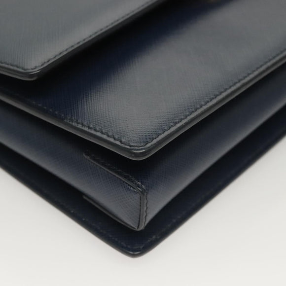 Salvatore Ferragamo Vala Chain Shoulder Bag Leather Navy Gold Auth 130907