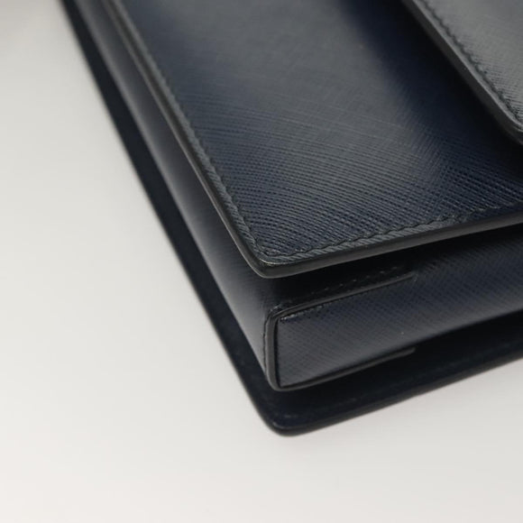 Salvatore Ferragamo Vala Chain Shoulder Bag Leather Navy Gold Auth 130907