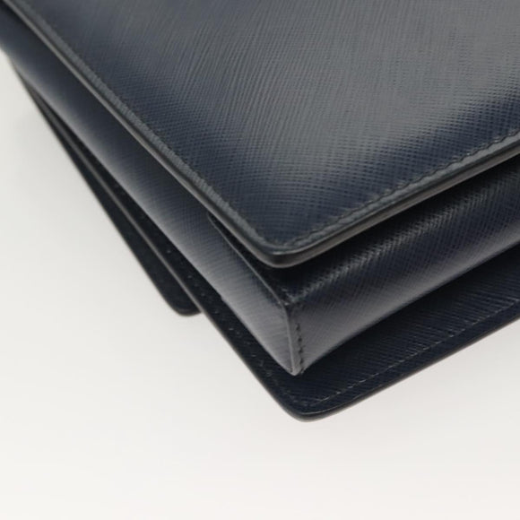 Salvatore Ferragamo Vala Chain Shoulder Bag Leather Navy Gold Auth 130907