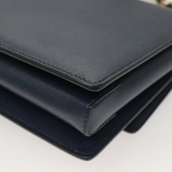 Salvatore Ferragamo Vala Chain Shoulder Bag Leather Navy Gold Auth 130907