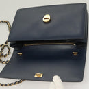 Salvatore Ferragamo Vala Chain Shoulder Bag Leather Navy Gold Auth 130907-10