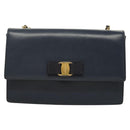 Salvatore Ferragamo Vala Chain Shoulder Bag Leather Navy Gold Auth 130907-13