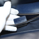 Salvatore Ferragamo Vala Chain Shoulder Bag Leather Navy Gold Auth 130907-12