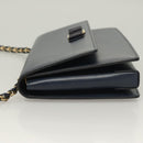 Salvatore Ferragamo Vala Chain Shoulder Bag Leather Navy Gold Auth 130907-4