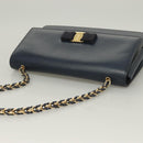 Salvatore Ferragamo Vala Chain Shoulder Bag Leather Navy Gold Auth 130907-6