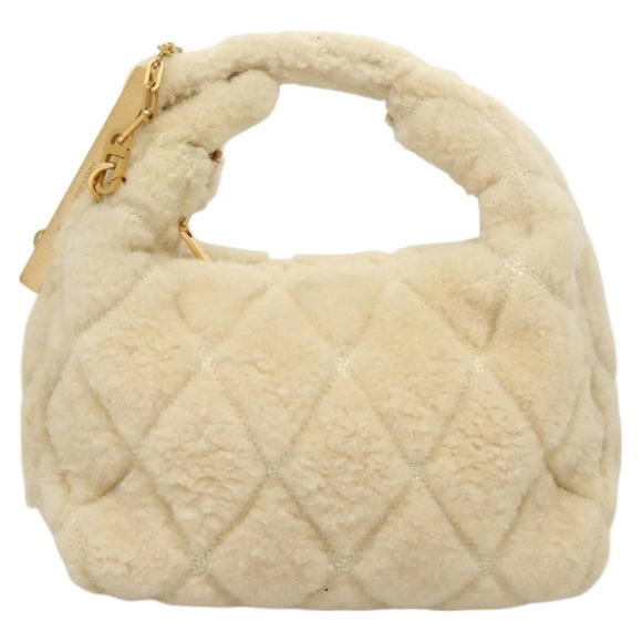 BURBERRY Mini Peg Hand Bag Mouton 2way Beige Gold Auth 130913