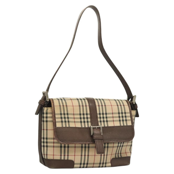 BURBERRY Nova Check Shoulder Bag Canvas Beige Auth 130914