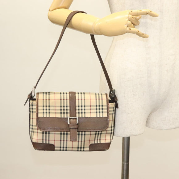 BURBERRY Nova Check Shoulder Bag Canvas Beige Auth 130914