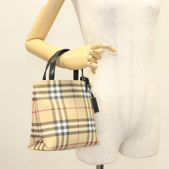 BURBERRY Nova Check Hand Bag PVC Beige Auth 130916