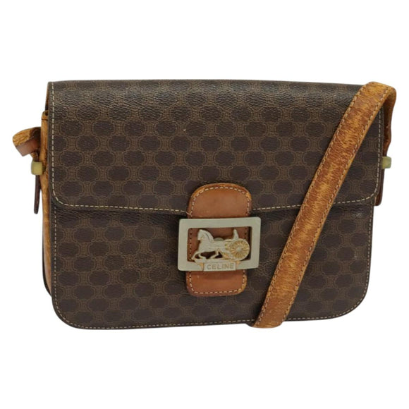 CELINE Macadam Canvas Shoulder Bag PVC Leather Brown Auth 130919