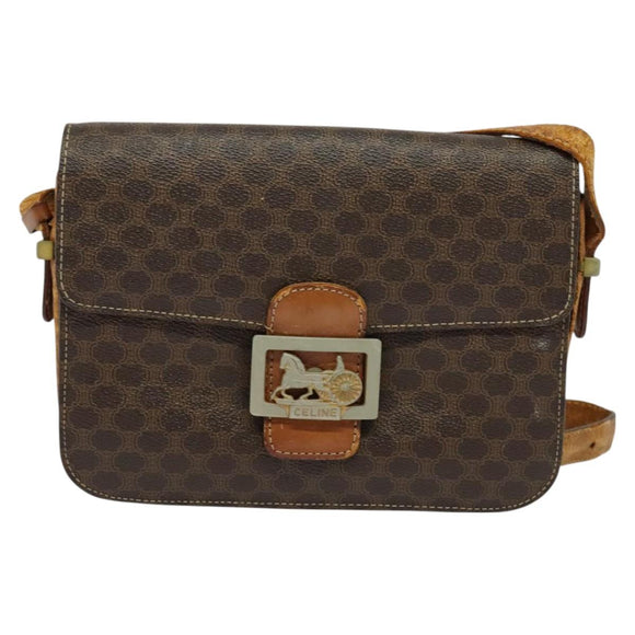 CELINE Macadam Canvas Shoulder Bag PVC Leather Brown Auth 130919