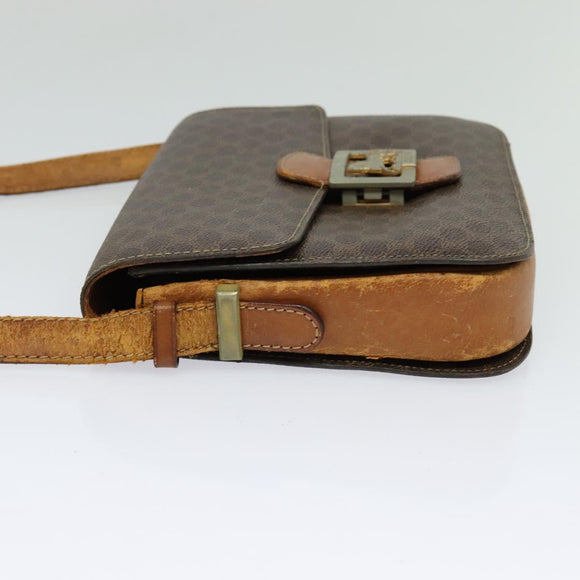 CELINE Macadam Canvas Shoulder Bag PVC Leather Brown Auth 130919