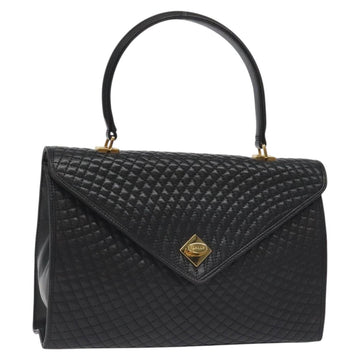 BALLY Hand Bag Leather Black Gold Auth 130931