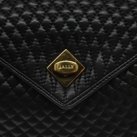 BALLY Hand Bag Leather Black Gold Auth 130931