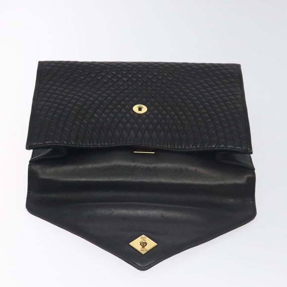 BALLY Hand Bag Leather Black Gold Auth 130931