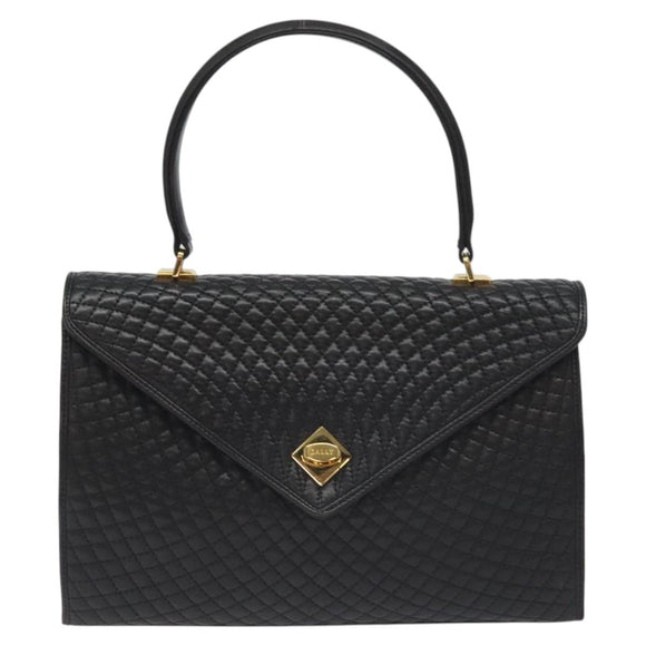 BALLY Hand Bag Leather Black Gold Auth 130931
