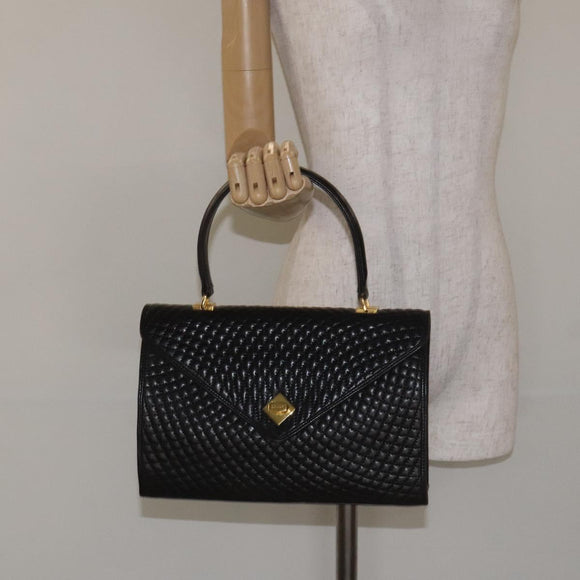 BALLY Hand Bag Leather Black Gold Auth 130931