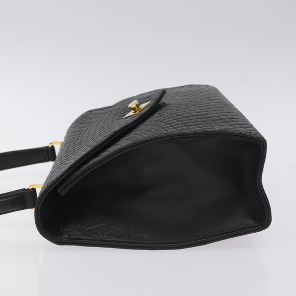 BALLY Hand Bag Leather Black Gold Auth 130931