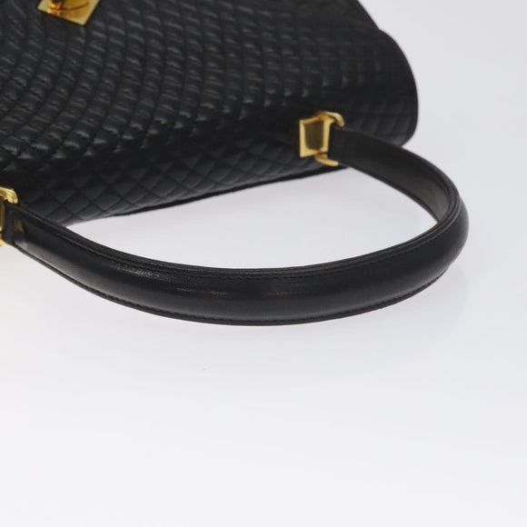 BALLY Hand Bag Leather Black Gold Auth 130931