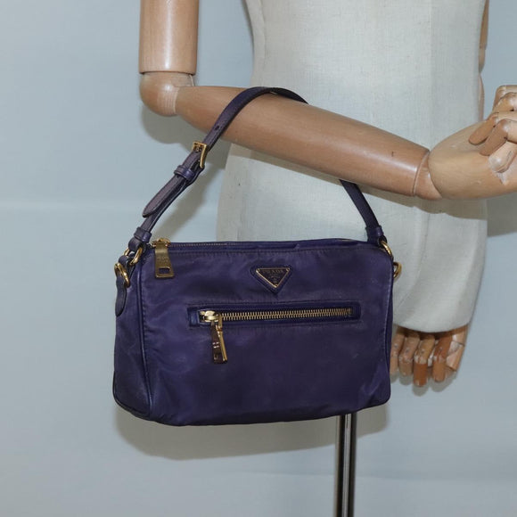 PRADA Shoulder Bag Nylon Purple Gold Auth 130933
