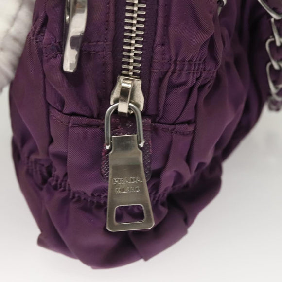 PRADA Chain Hand Bag Nylon 2way Purple Silver Auth 130934