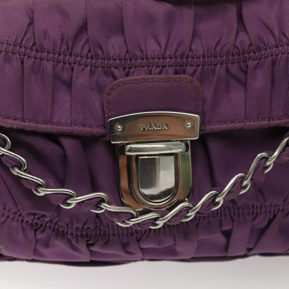 PRADA Chain Hand Bag Nylon 2way Purple Silver Auth 130934