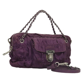 PRADA Chain Hand Bag Nylon 2way Purple Silver Auth 130934