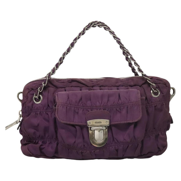 PRADA Chain Hand Bag Nylon 2way Purple Silver Auth 130934