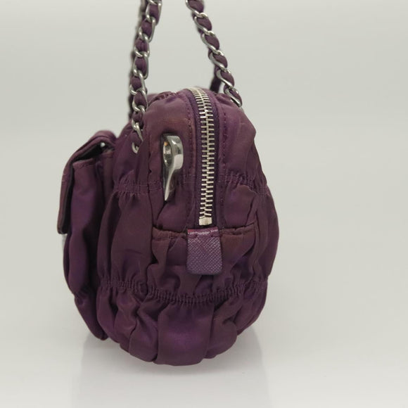 PRADA Chain Hand Bag Nylon 2way Purple Silver Auth 130934