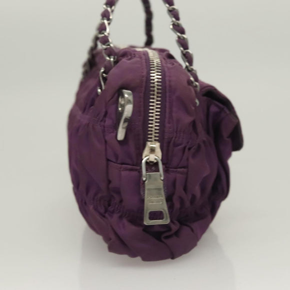PRADA Chain Hand Bag Nylon 2way Purple Silver Auth 130934