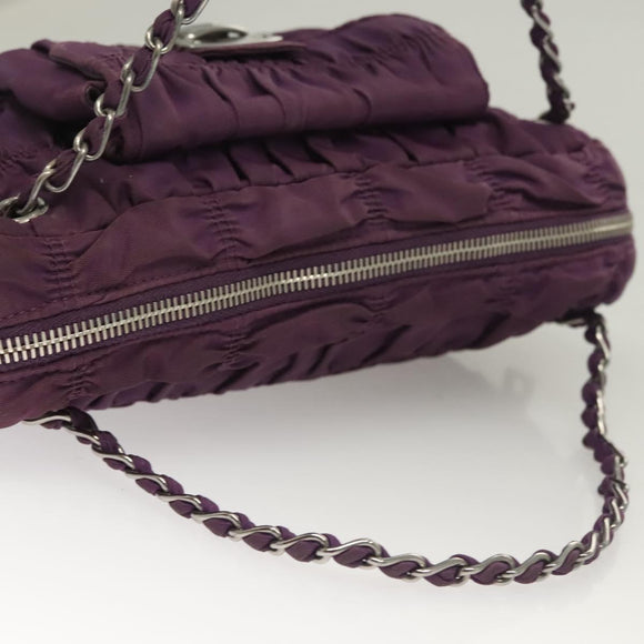 PRADA Chain Hand Bag Nylon 2way Purple Silver Auth 130934