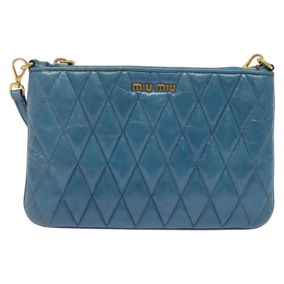Miu Miu Shoulder Bag Leather Blue Gold Auth 130936