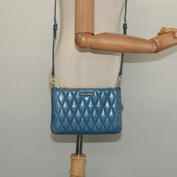 Miu Miu Shoulder Bag Leather Blue Gold Auth 130936