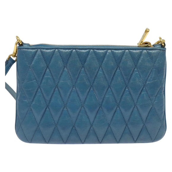 Miu Miu Shoulder Bag Leather Blue Gold Auth 130936