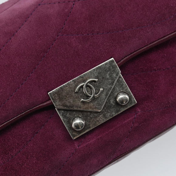 CHANEL Chain Shoulder Bag Suede Purple CC Auth 130946