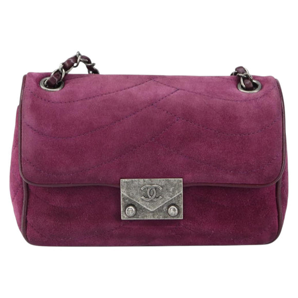 CHANEL Chain Shoulder Bag Suede Purple CC Auth 130946