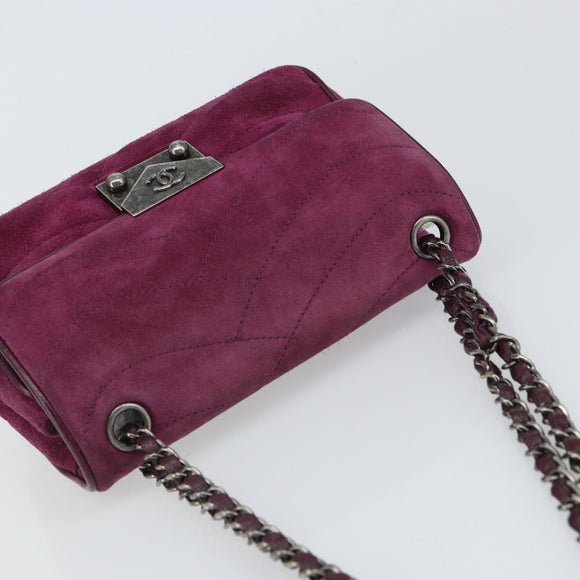 CHANEL Chain Shoulder Bag Suede Purple CC Auth 130946